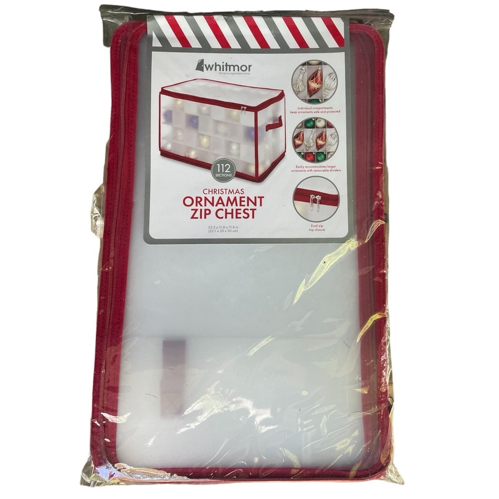 Whitmor Christmas Large Ornament Storage Zip Chest with 112 Compartments